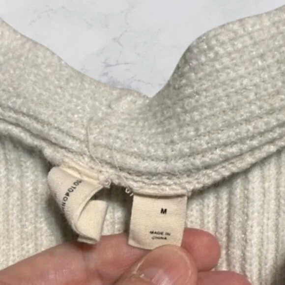 Anthropologie Moth Sweater Size M Ribbed Knit Ivory V Neck Tie Front Pullover - Picture 4 of 4